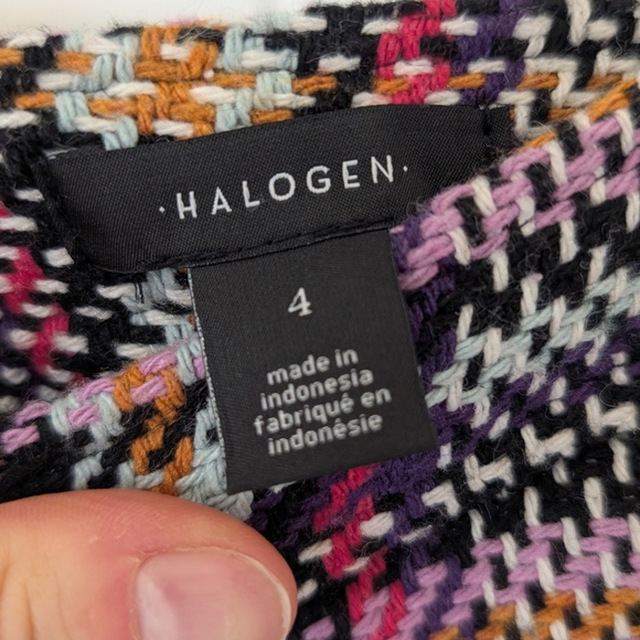 Halogen Colorful Plaid Tweed Pencil Skirt with Side Slit - Picture 8 of 11